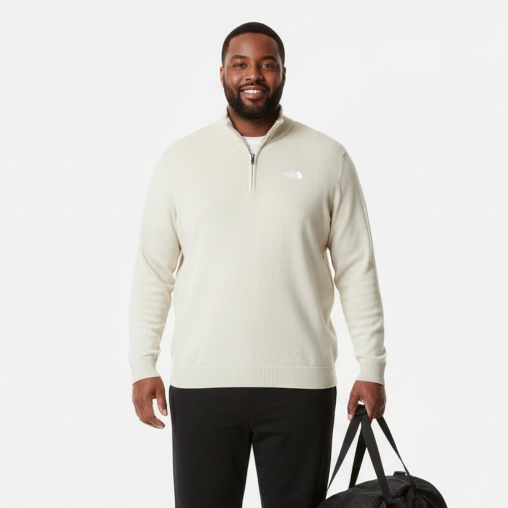 The North Face Ivory Cream Long Sleeve Quarter Zip V Neck Knit Sweater XL